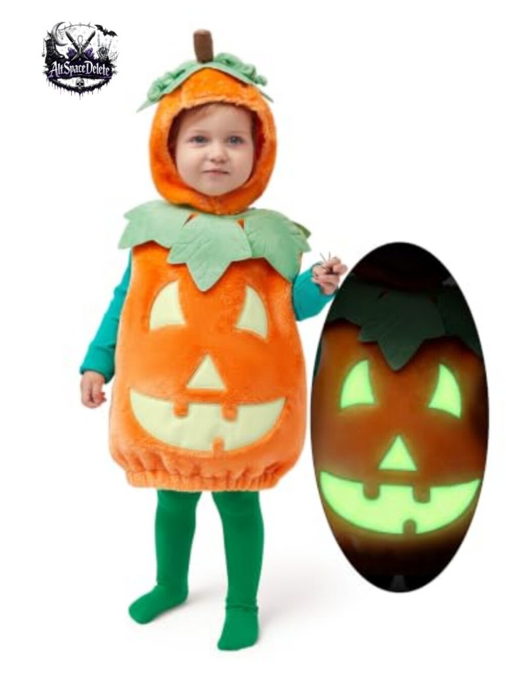 Toddler Pumpkin Costume 3-Piece Set Glow in the Dark Hood Halloween